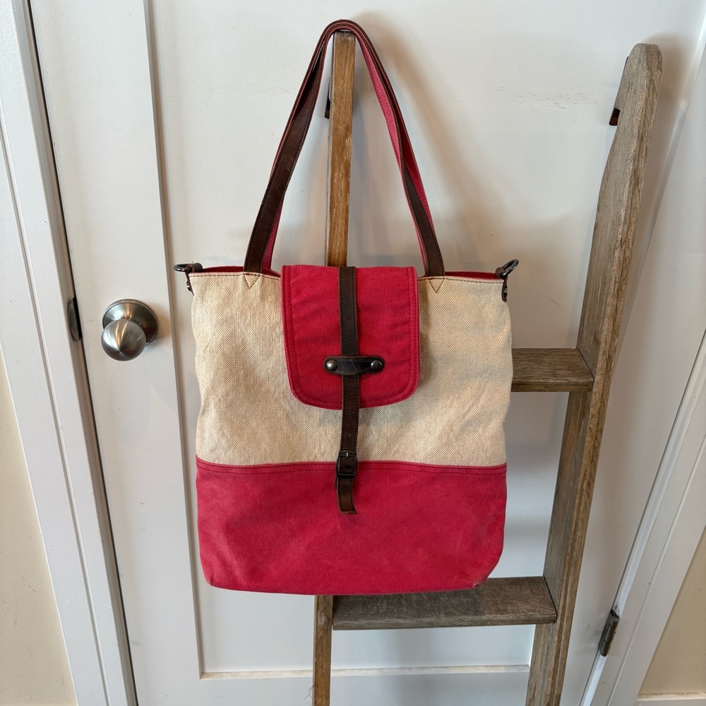 TSD Brand Pink And Cream Tote Bag